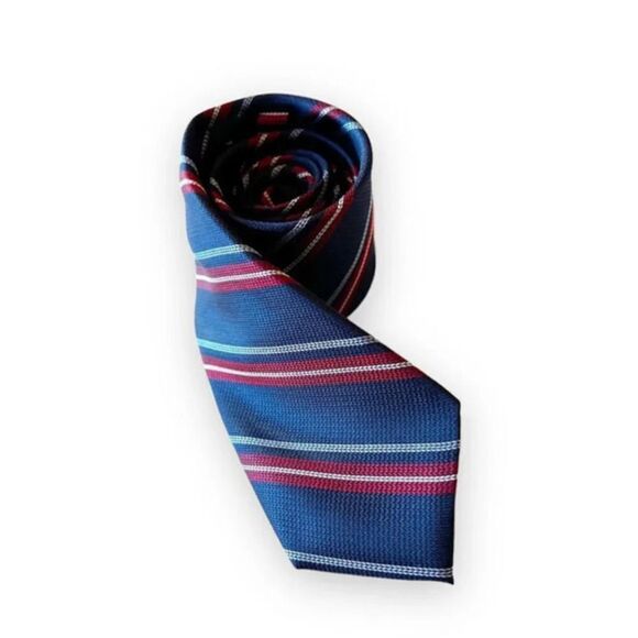 Tommy Hilfiger Navy Red Striped Silk Tie Professional Work Politics Office New - Picture 1 of 7